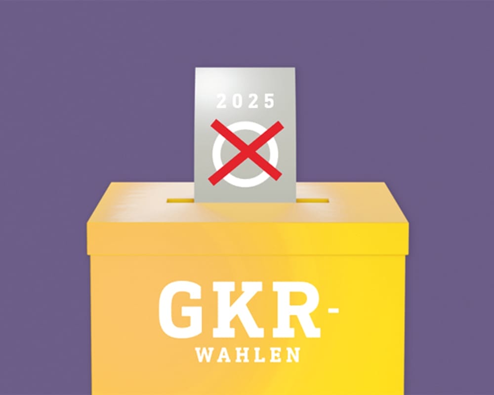 Illustration einer gelben Wahlurne mit Stimmzettel