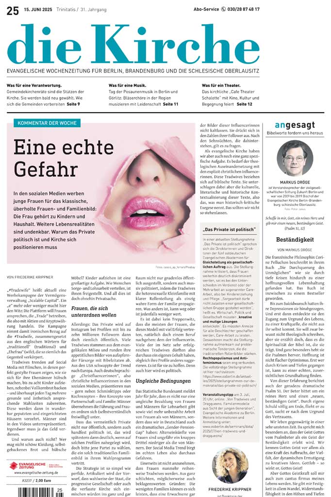 Titelseite einer Zeitung mit Bild in der Mitte