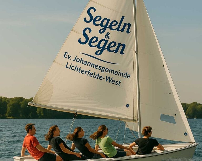 mehrere Menschen in einem Segelboot