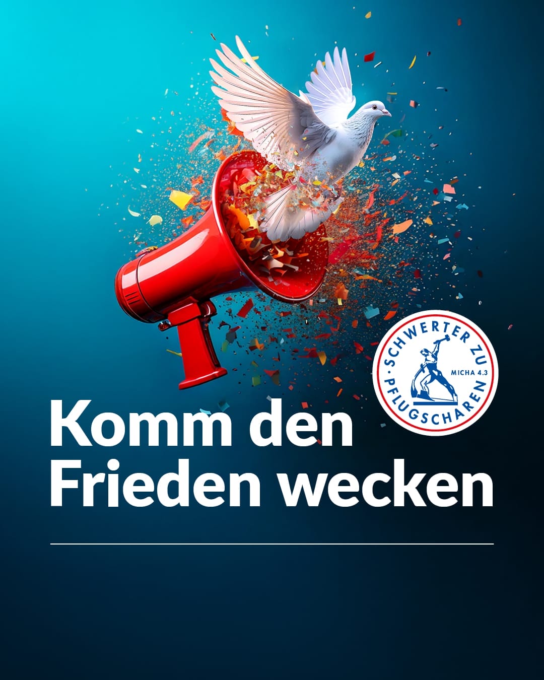 Bild mit einer Taube, die aus einem Megafon fliegt