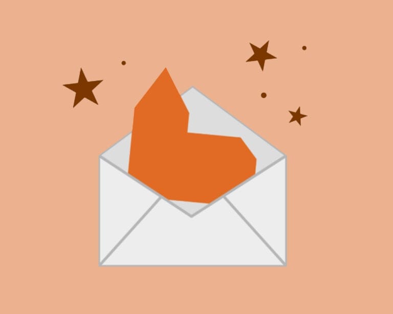 Illustration eines Briefes aus dem eine orange Kirchensilhouette ragt